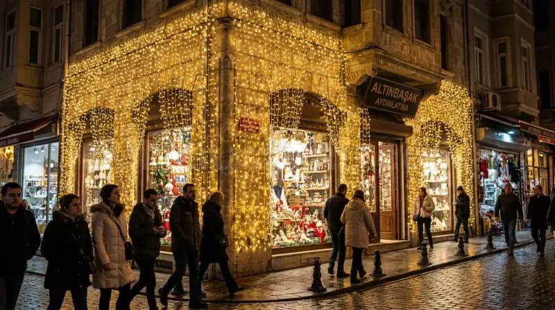 Köşe mağaza vitrini dış cephe LED ışık süslemesi, gece sokak