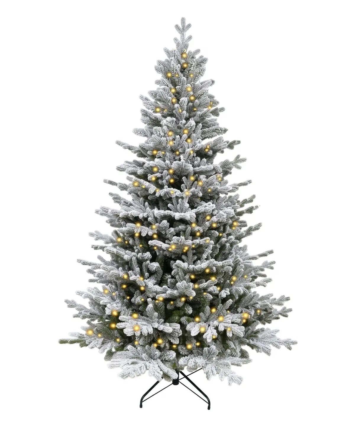 Aspen Fir karlı ışıklı yılbaşı ağacı, geniş gövdeli kar dokulu siluette yanan LED'ler