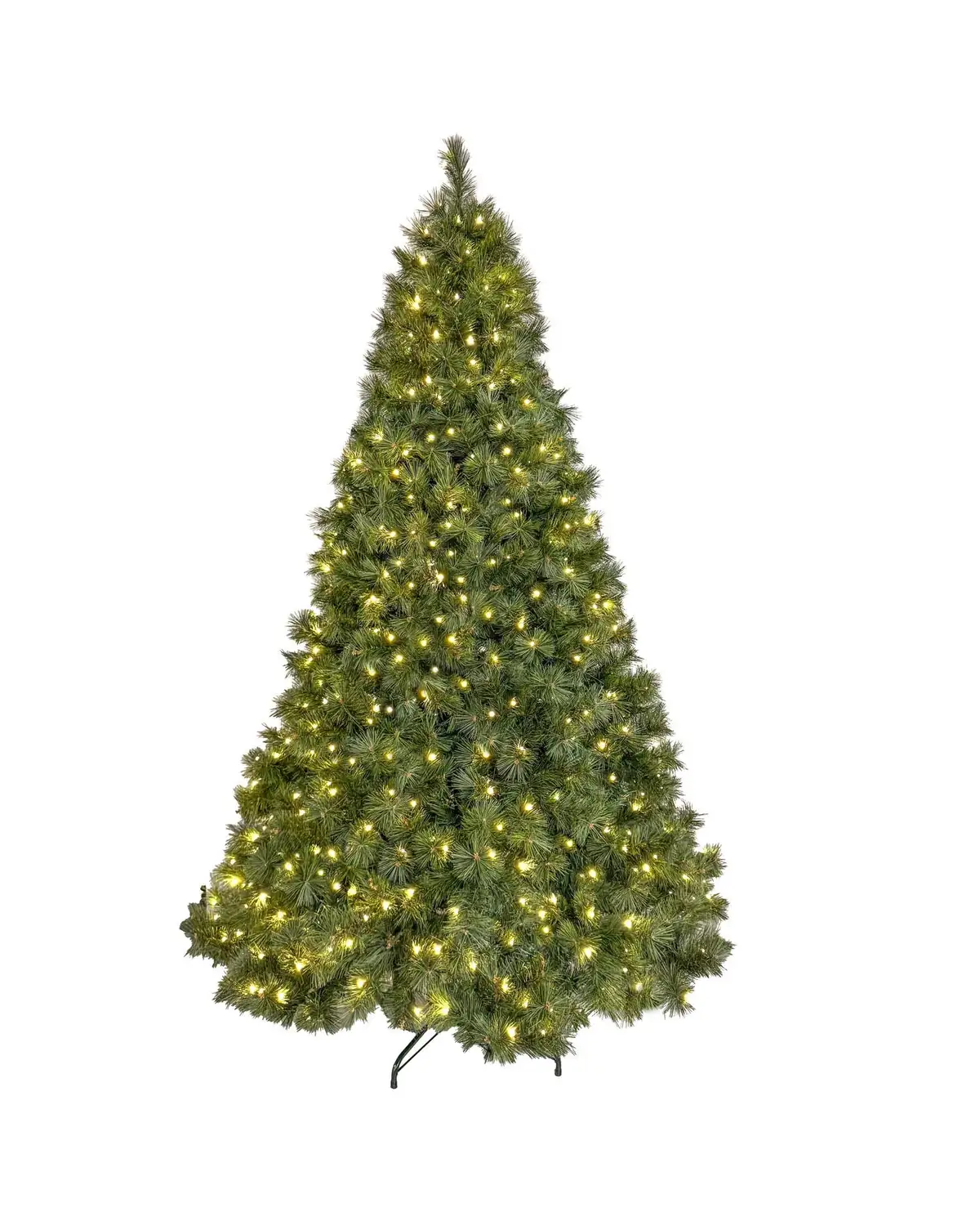 Forest ışıklı yılbaşı ağacı 210 cm, koyu yeşil karsız dallar arasında yanan LED'ler